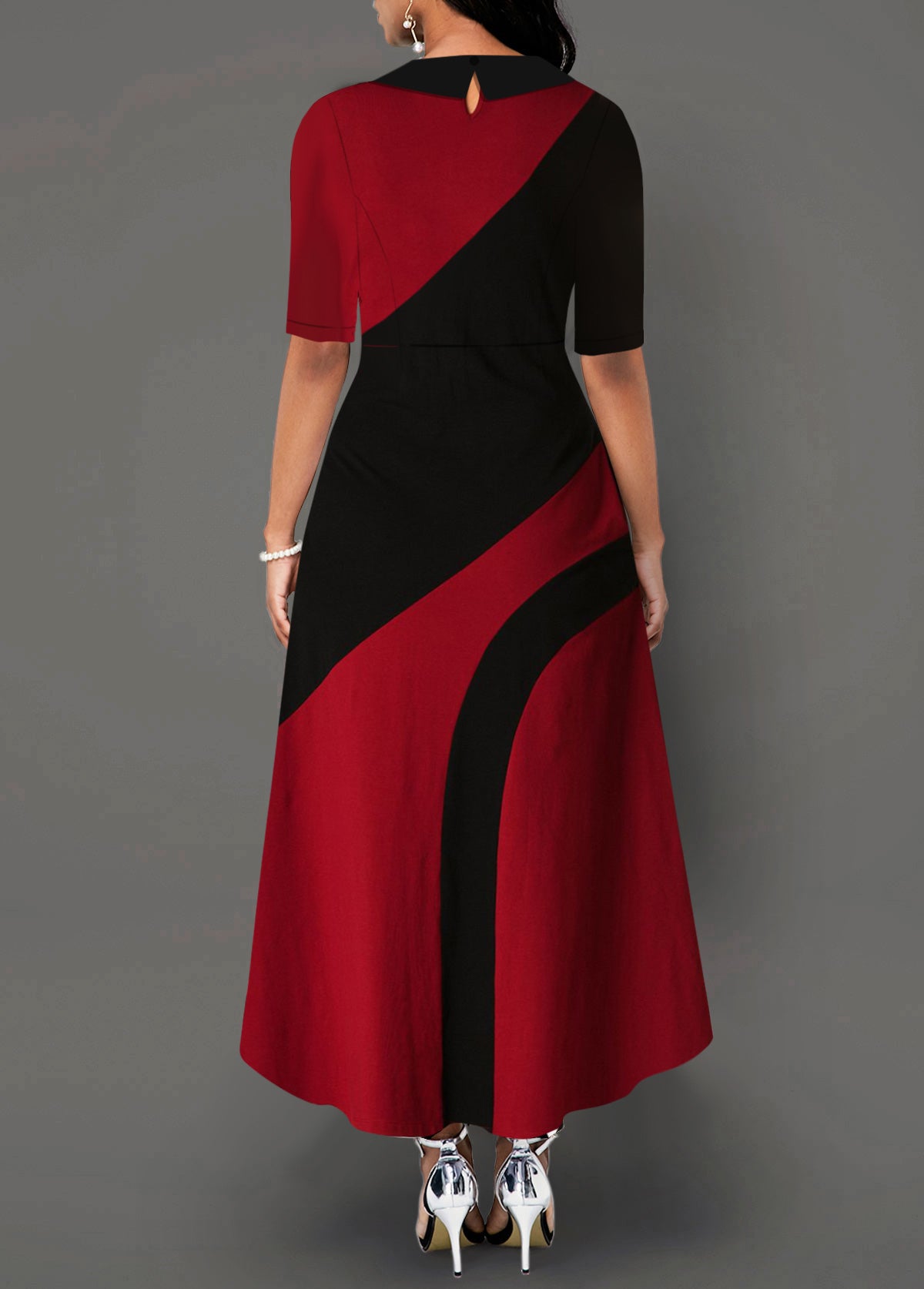 Turndown Collar Side Pocket Contrast Maxi Dress