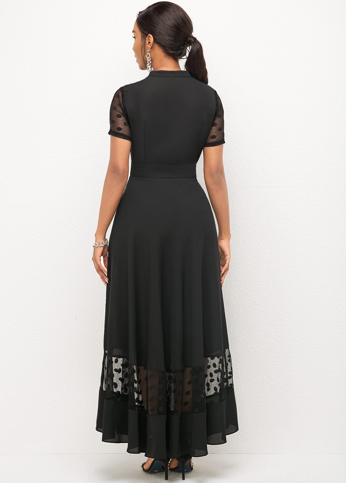 Mesh Stitching Short Sleeve Polka Dot Dress