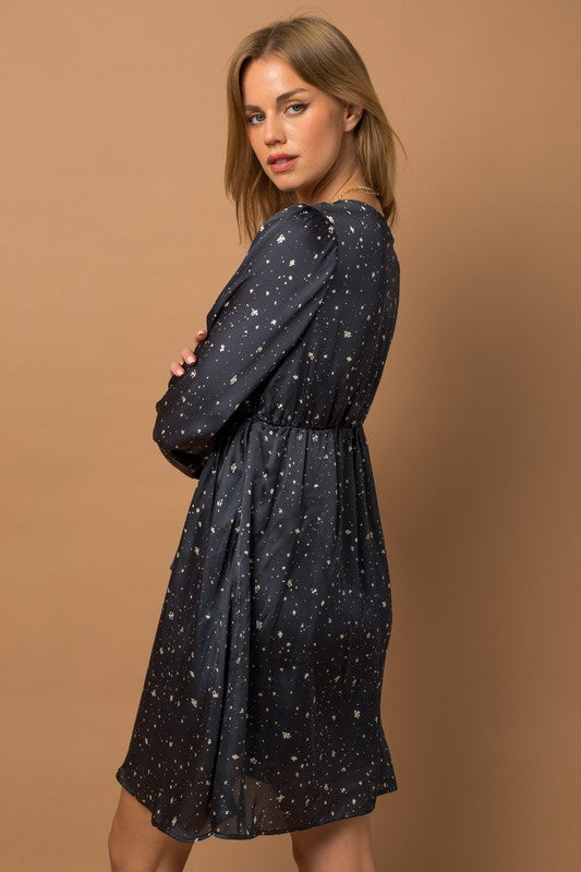 Self Tie Abstract Wrap Dress