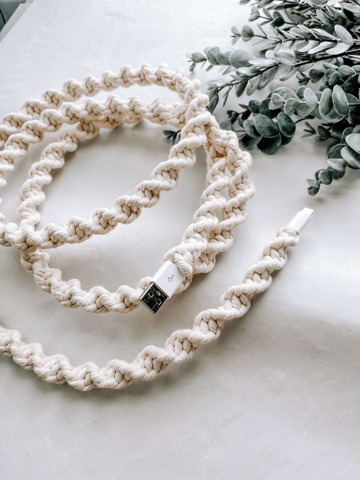 Macrame Phone Charger: Recycled Cotton Cable - Natural