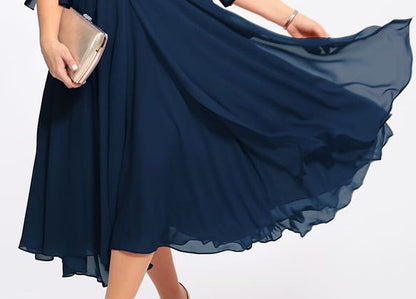 Women's Plus Size A Line Dress Solid Color V Neck 3/4 Length Sleeve Fall Winter Basic Midi Dress Daily Vacation Dress