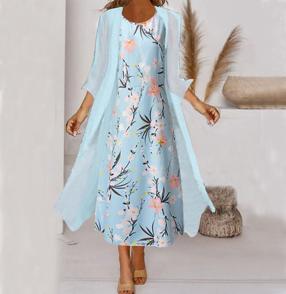 Women‘s A Line Dress Midi Dress Light Green Light Blue 3/4 Length Sleeve Fall Floral Print Fall Spring Round Neck Elegant Casual 2022 S M L XL XXL 3XL