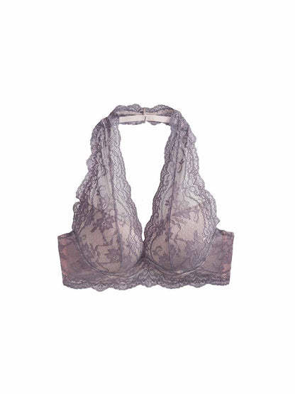 Kira Halter Push-Up Bra, Petites, Deep-Plunge, Lace, Bralette