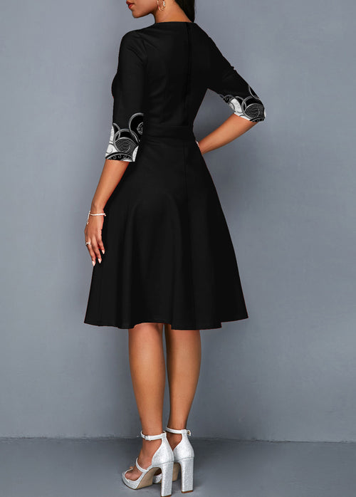 3/4 Sleeve Tribal Print Round Neck Dress