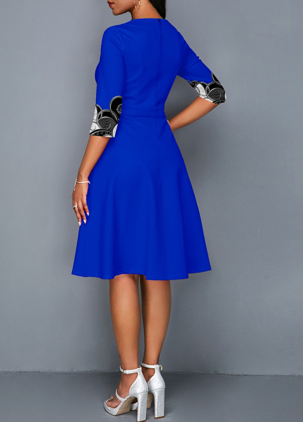 3/4 Sleeve Tribal Print Round Neck Dress