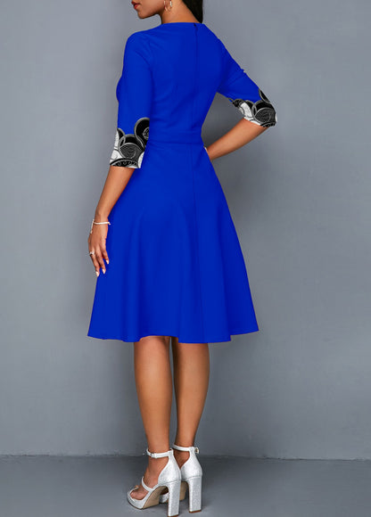3/4 Sleeve Tribal Print Round Neck Dress