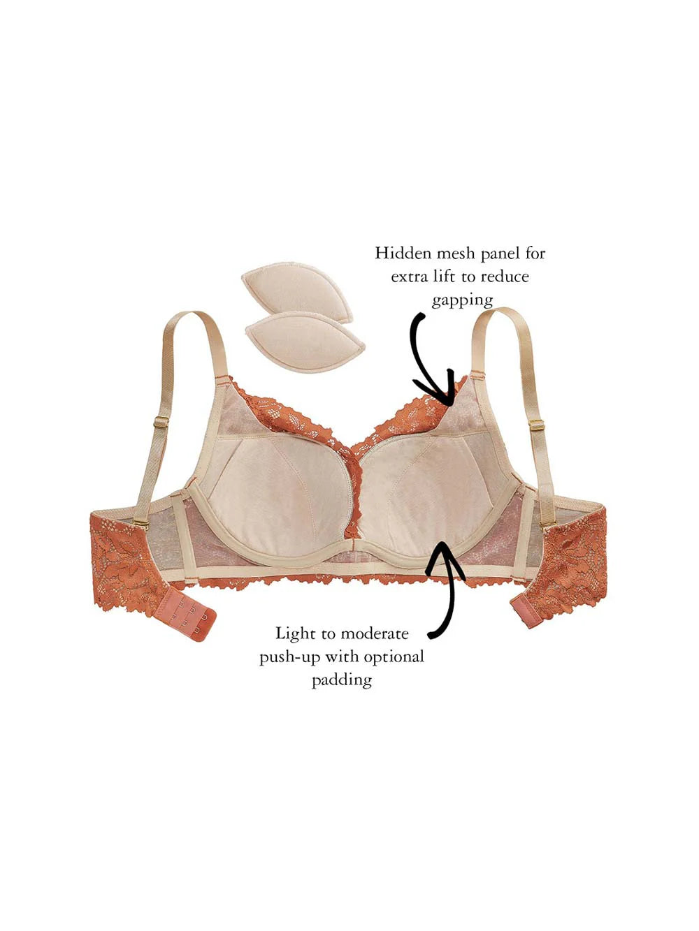 Coree Deep-Plunge Bra, Petite, Removable Push-Up Pads, Underwire, Lace