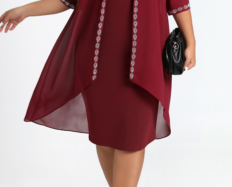Women's Plus Size Dress Set Pure Color Round Neck Dress