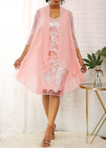 3/4 Sleeve Solid Cardigan and Glitter Fabric Stitching Dress