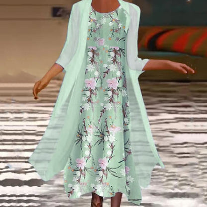 Women‘s A Line Dress Midi Dress Light Green Light Blue 3/4 Length Sleeve Fall Floral Print Fall Spring Round Neck Elegant Casual 2022 S M L XL XXL 3XL