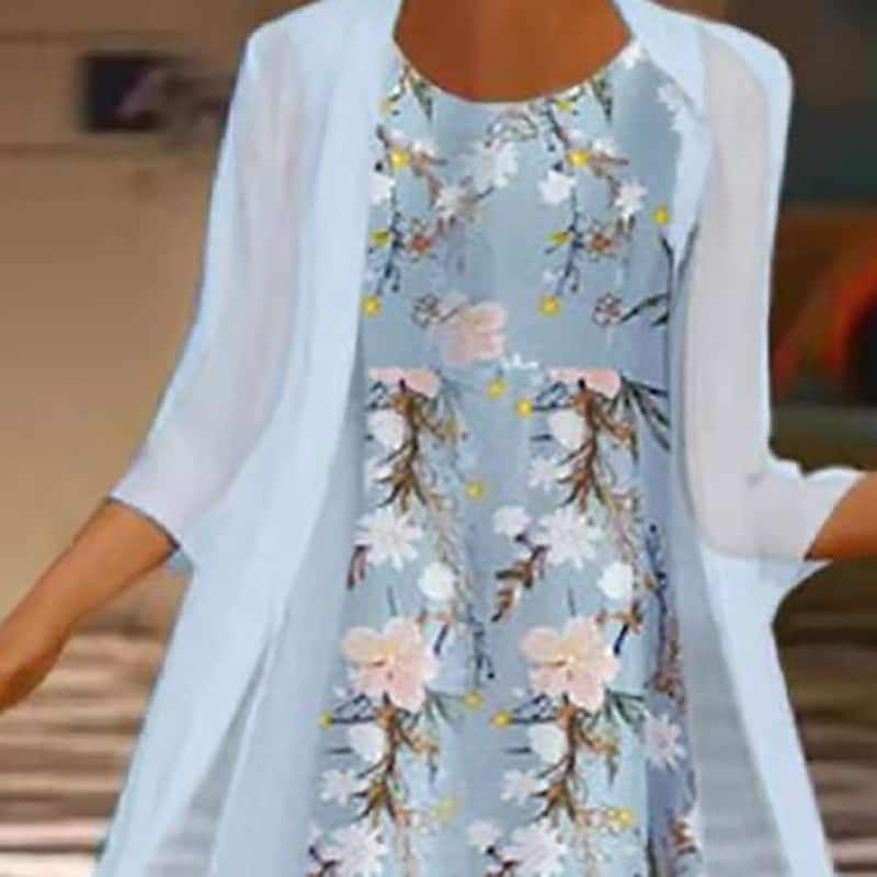 Women‘s A Line Dress Midi Dress Light Green Light Blue 3/4 Length Sleeve Fall Floral Print Fall Spring Round Neck Elegant Casual 2022 S M L XL XXL 3XL