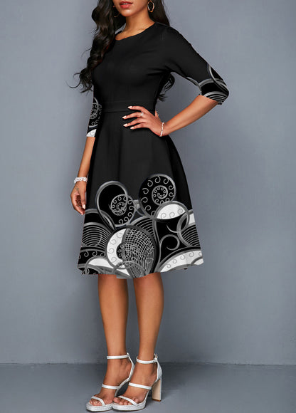 3/4 Sleeve Tribal Print Round Neck Dress