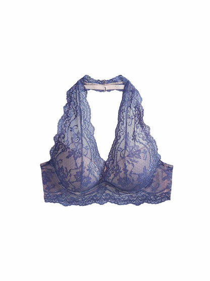 Kira Halter Push-Up Bra, Petites, Deep-Plunge, Lace, Bralette