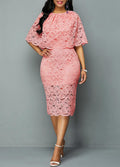 Light Pink Half Sleeve Overlay Embellished Lace Dress