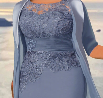 Women's Plus Size Dress Set Solid Color Crew Neck Half Sleeve Dress