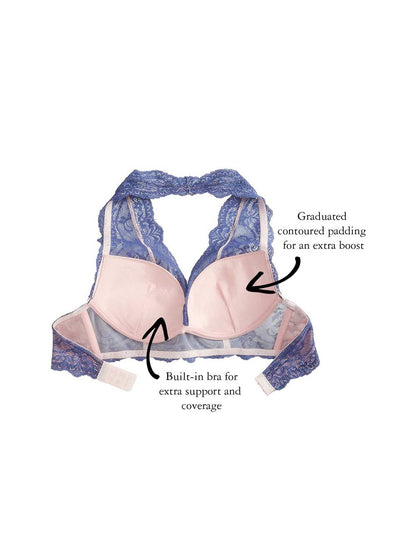 Kira Halter Push-Up Bra, Petites, Deep-Plunge, Lace, Bralette