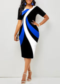 Contrast Round Neck Short Sleeve Dress