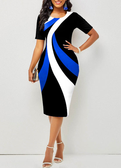 Contrast Round Neck Short Sleeve Dress