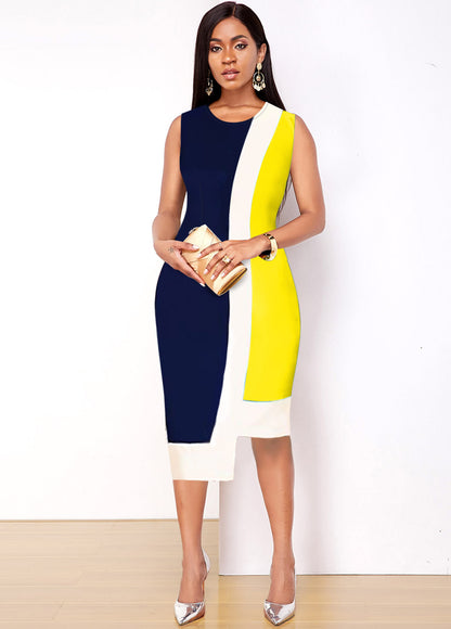 Asymmetric Hem Sleeveless Contrast Dress