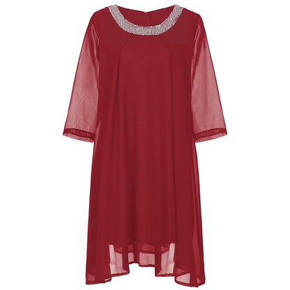 Women's Plus Size Sequin Dress Solid Color Crew Neck Party Dress