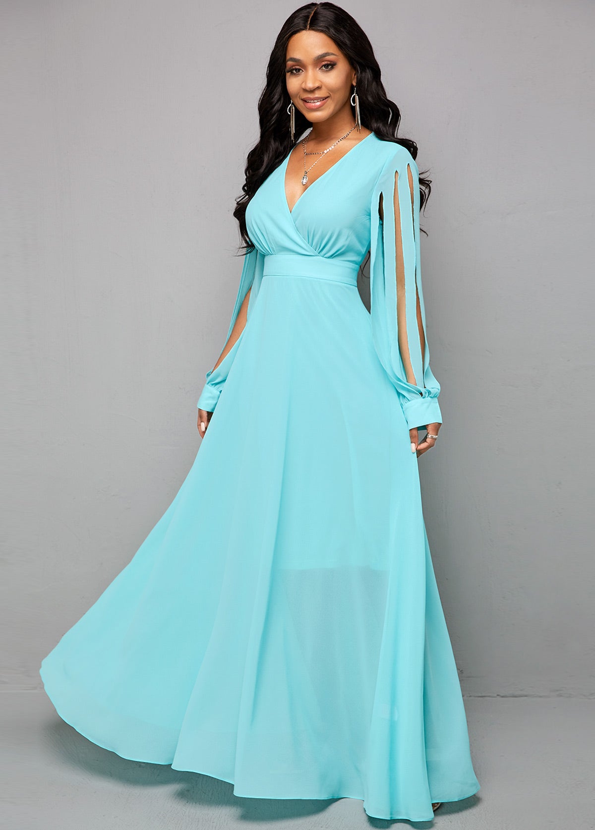 Cutout Sleeve V Neck Maxi Dress