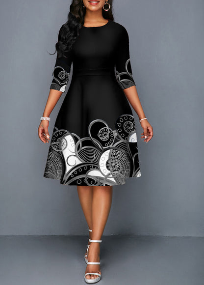 3/4 Sleeve Tribal Print Round Neck Dress