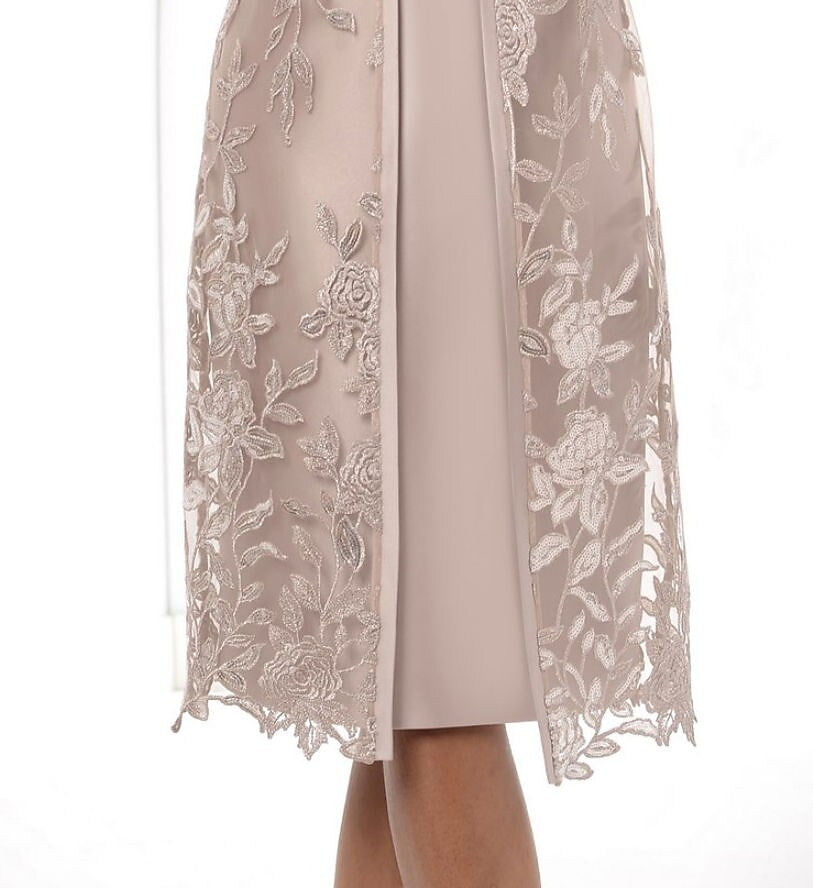 Women's Dress Set Two Piece Dress Sheath Dress Midi Dress Khaki 3/4 Length Sleeve Floral Lace Winter Fall Spring V Neck Fashion Party Wedding Guest Fall Dress 2022 S M L XL 2XL 3XL 4XL