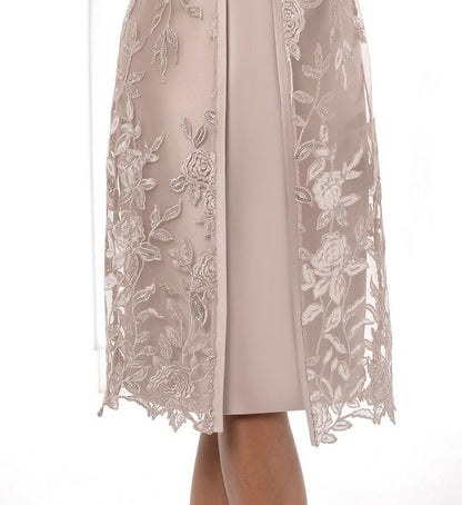 Women's Dress Set Two Piece Dress Sheath Dress Midi Dress Khaki 3/4 Length Sleeve Floral Lace Winter Fall Spring V Neck Fashion Party Wedding Guest Fall Dress 2022 S M L XL 2XL 3XL 4XL