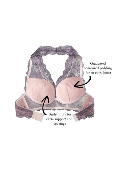 Kira Halter Push-Up Bra, Petites, Deep-Plunge, Lace, Bralette
