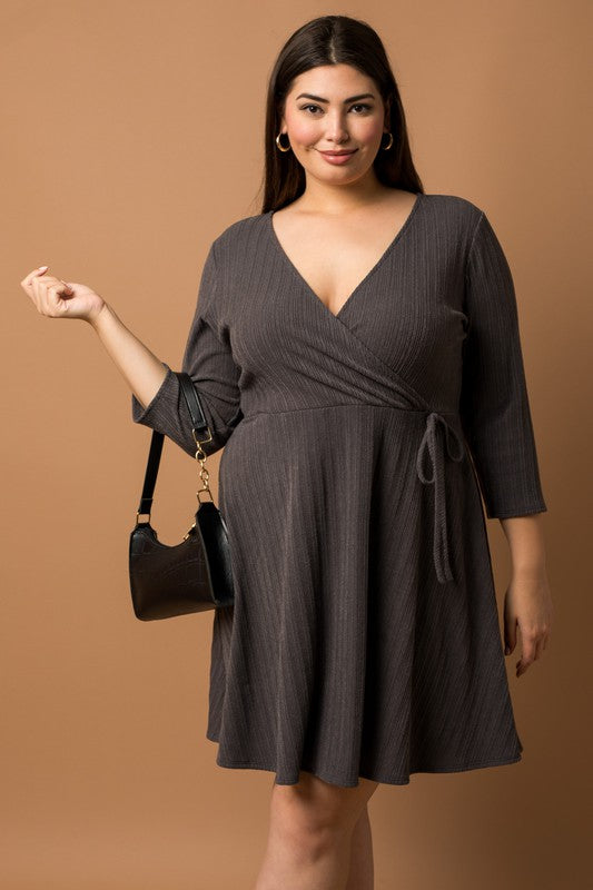 PLUS Faux Wrap Tie Dress