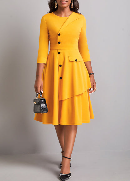 Ginger Button 3/4 Sleeve Round Neck Dress