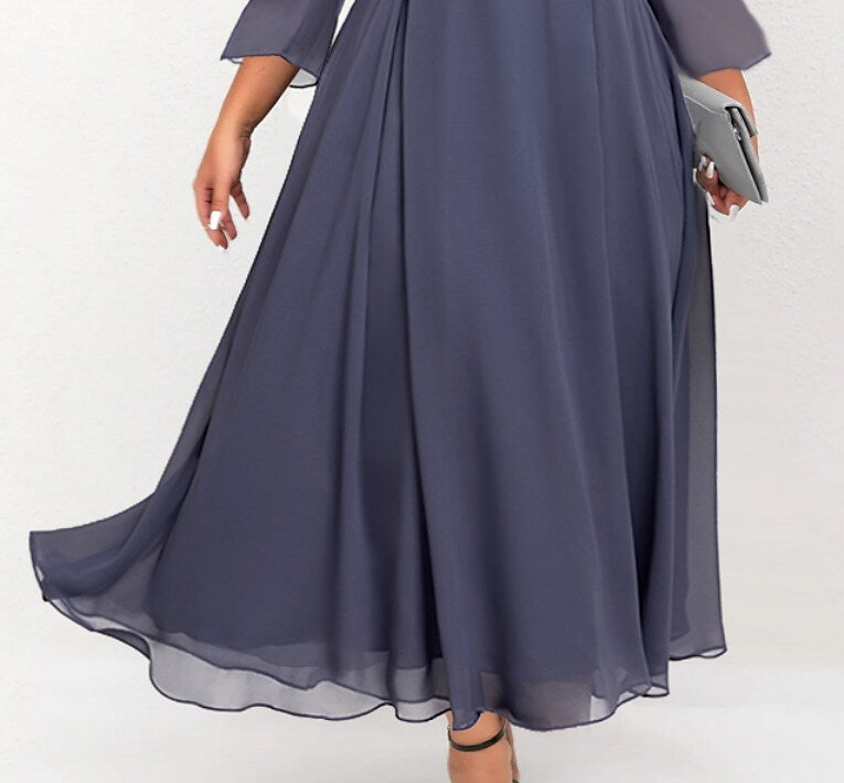Women's Plus Size Lace Dress Pure Color V Neck 3/4 Length Sleeve Fall Winter Stylish Casual Maxi long Dress Daily Weekend Dress