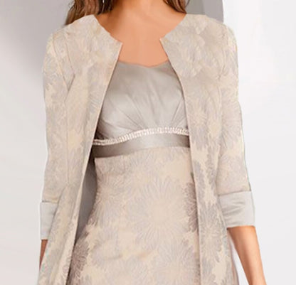 Women's Dress Set 3/4 Length Sleeve Floral Embroidered Layered Two-Piece Dress