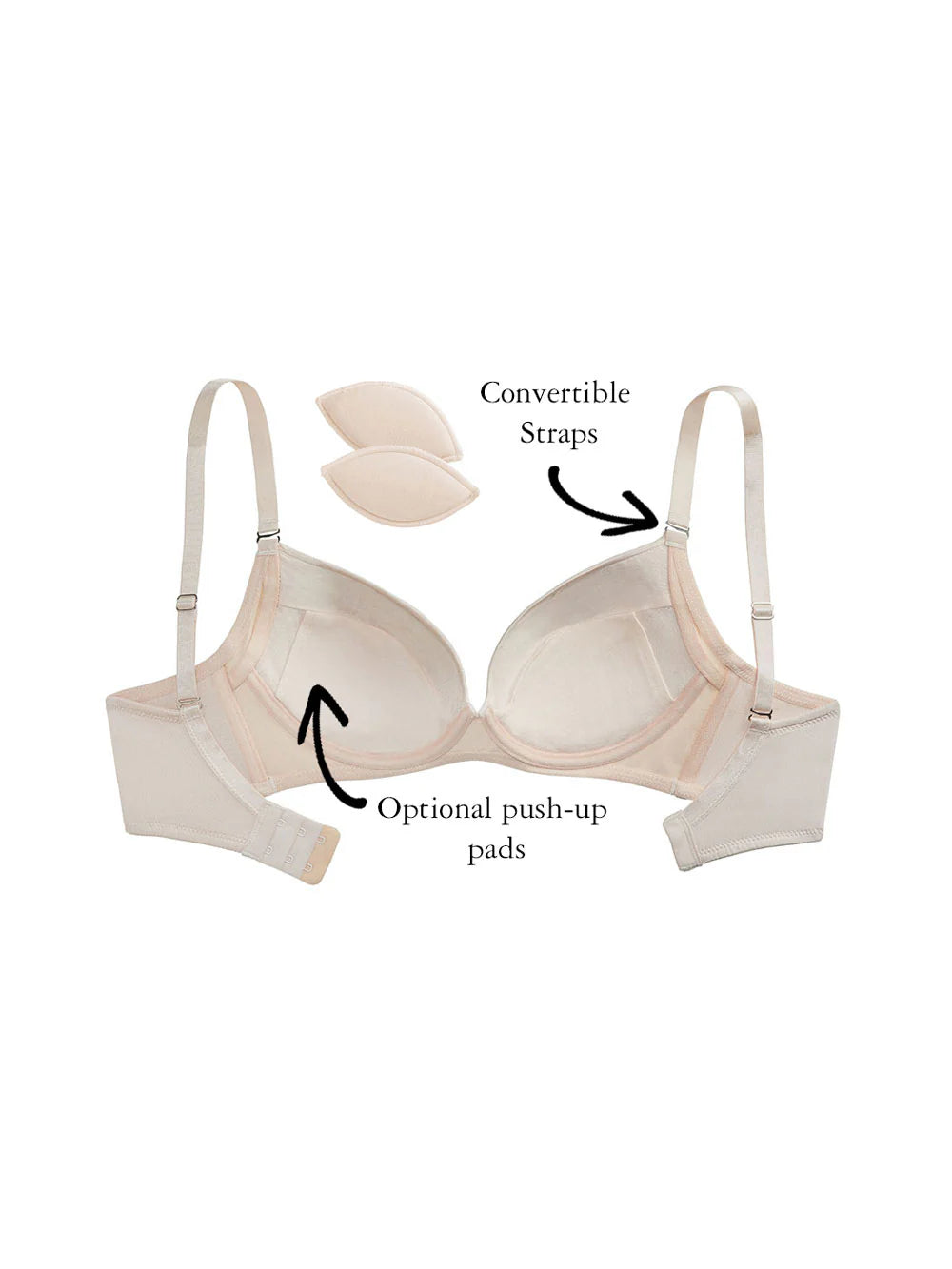 Kaitlyn Demi-Cup Bra, Petites, Push-Up, Removable Padding, Smooth Cup