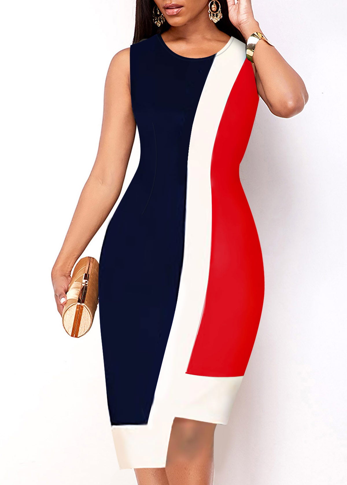 Asymmetric Hem Sleeveless Contrast Dress