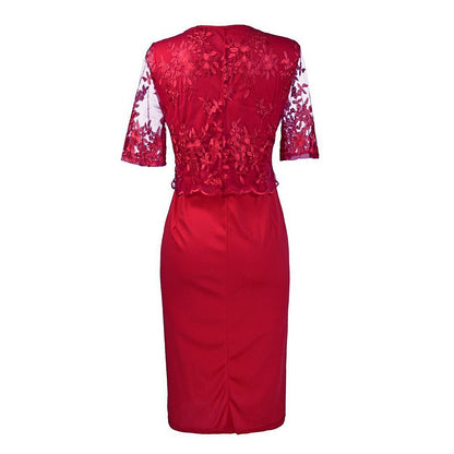Women's Plus Size Party Dress Floral Crew Neck Lace Dress