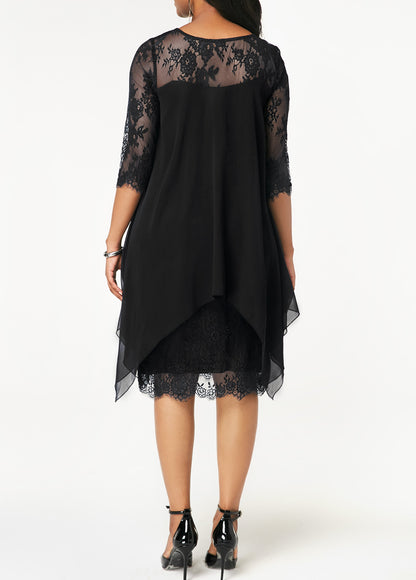 Chiffon Overlay Three Quarter Sleeve Lace Dress