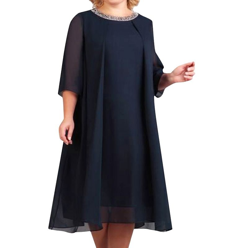 Women's Plus Size Sequin Dress Solid Color Crew Neck Party Dress
