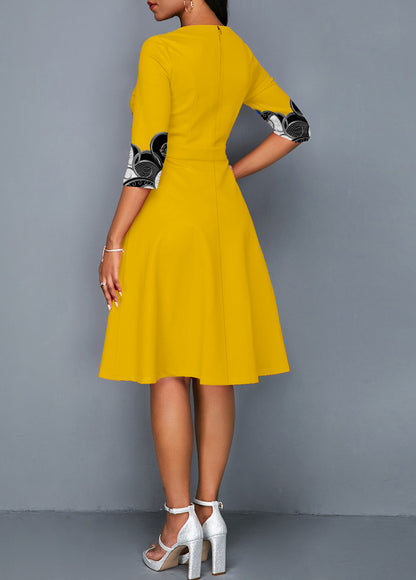 3/4 Sleeve Tribal Print Round Neck Dress