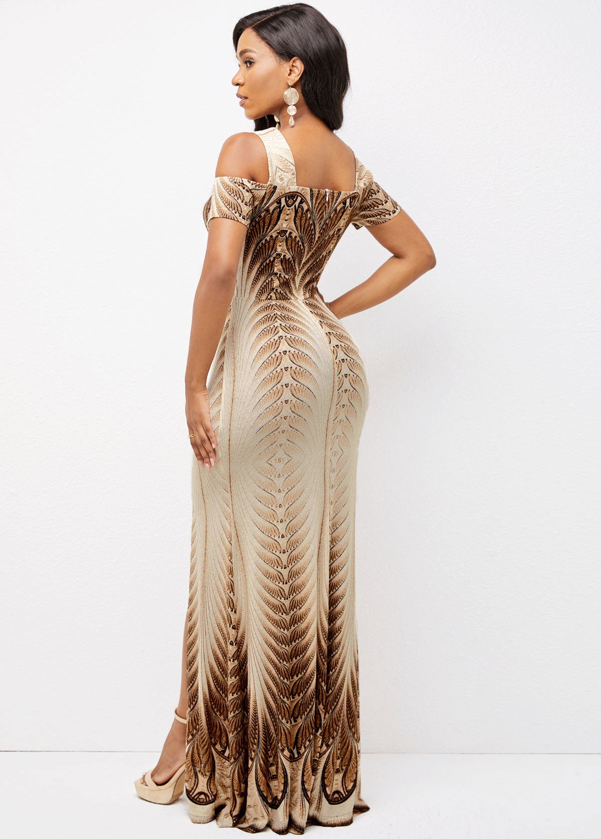 Foil Print Texture Knitted Side Slit Dress