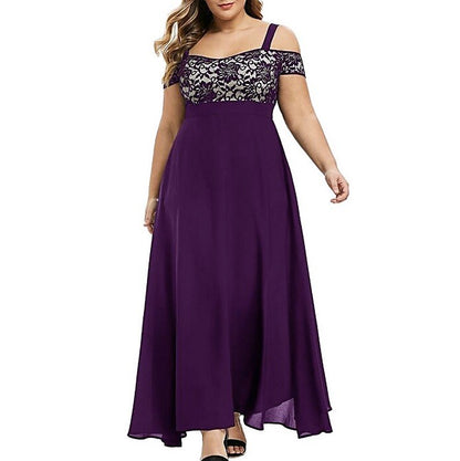 Women's Plus Size Party Dress Solid Color Off Shoulder Lace Short Sleeve Winter Spring Vintage Sexy Prom Dress Maxi long Dress Party Dress / Summer / Black Dress / Homecoming Dress