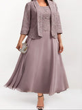 Women's Plus Size Dress Set Solid Color Crew Neck Half Sleeve Dress