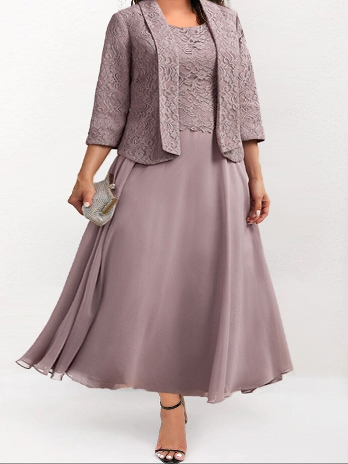 Women's Plus Size Dress Set Solid Color Crew Neck Half Sleeve Dress