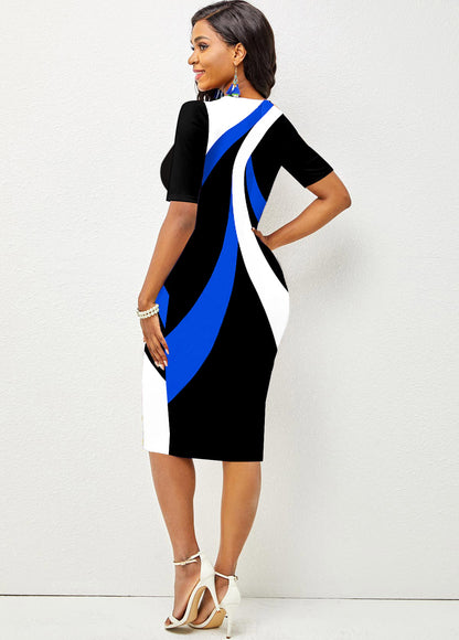 Contrast Round Neck Short Sleeve Dress