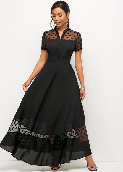 Mesh Stitching Short Sleeve Polka Dot Dress