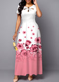 Pink Ombre Floral Print Cutout Front Dress